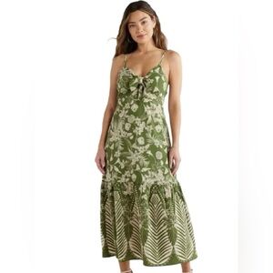 Sofia by Sofia Vergara Tropical Tie Front Green Floral Maxi Dress Womens Medium